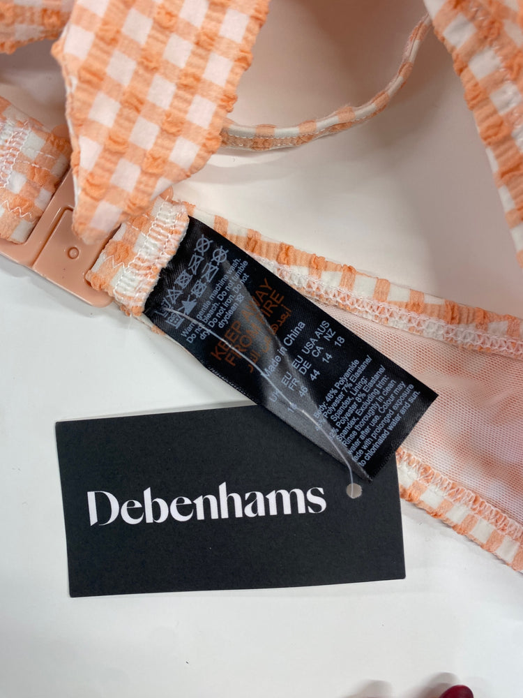 Gorgeous Debenhams Bikini set UK 18 Peach and white checkered boho summer DF001