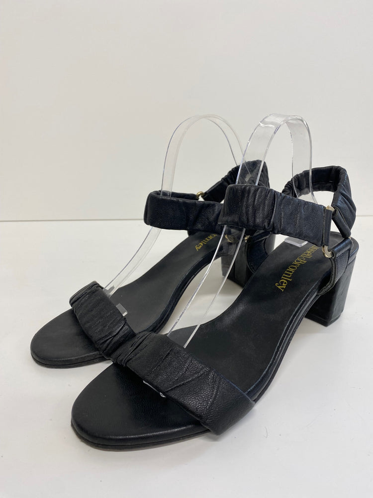 Gorgeous Russell & Bromley Sandals UK 8 Black Leather mid block heels DF001