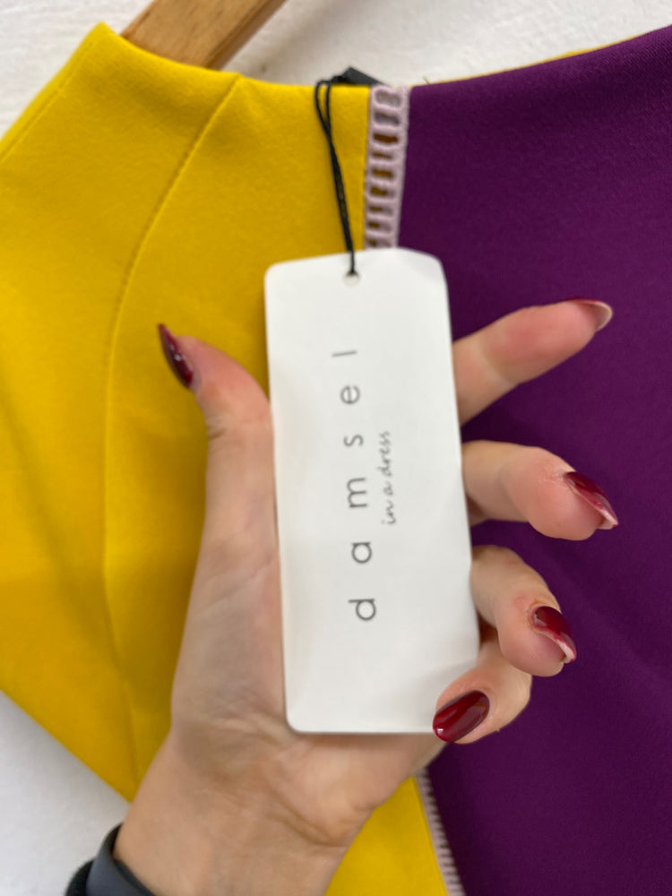 Gorgeous Damsel in a dress Dress UK 16 Yellow, purple colour block race day wedding guest KM001