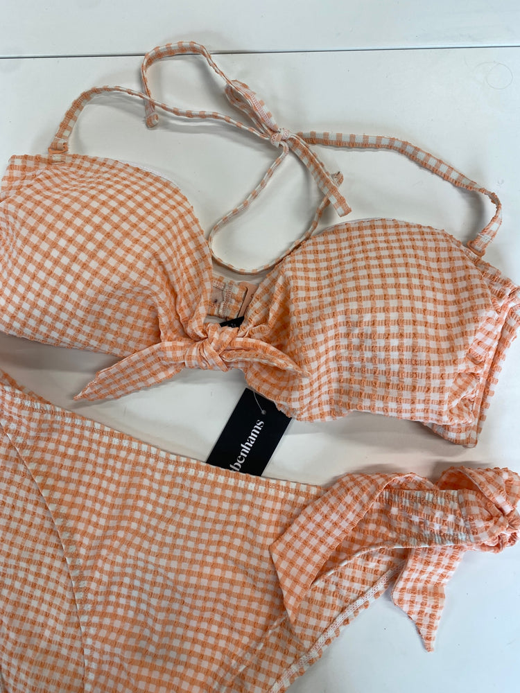 Gorgeous Debenhams Bikini set UK 18 Peach and white checkered boho summer DF001