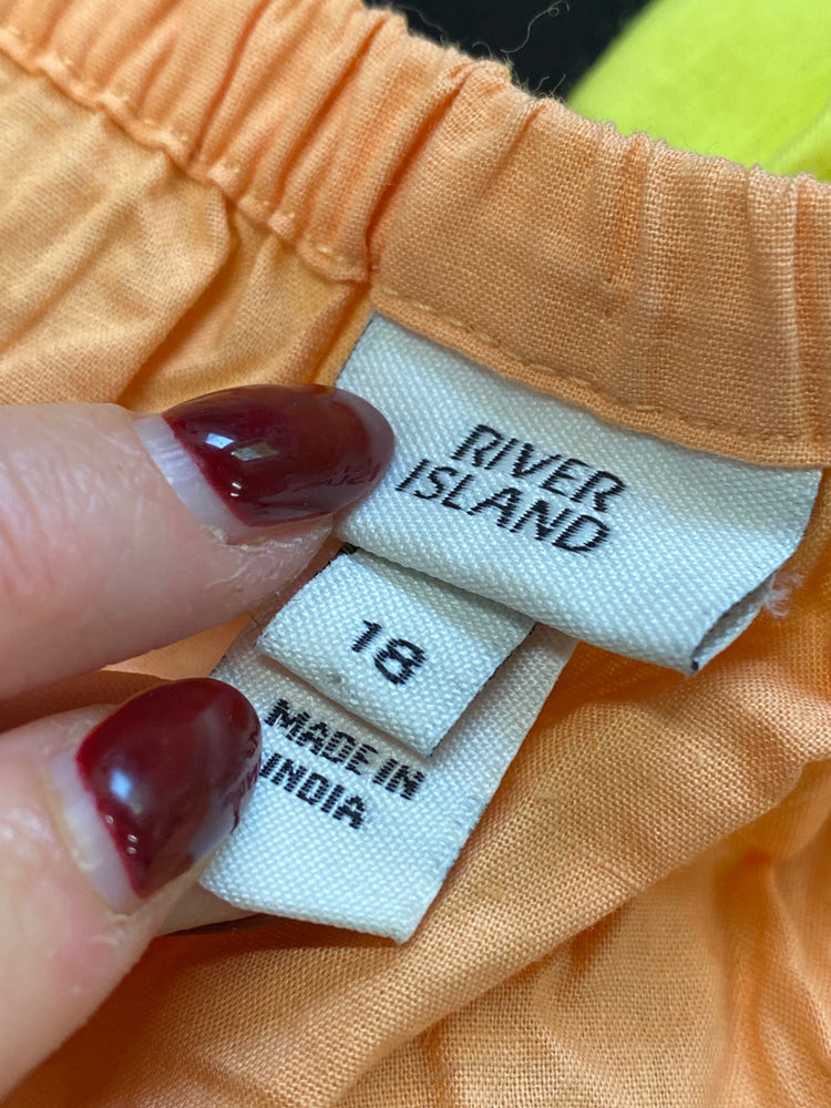 Gorgeous River island Maxi Dress UK 18 Peach, Yellow, Green stripe summer dress DF001