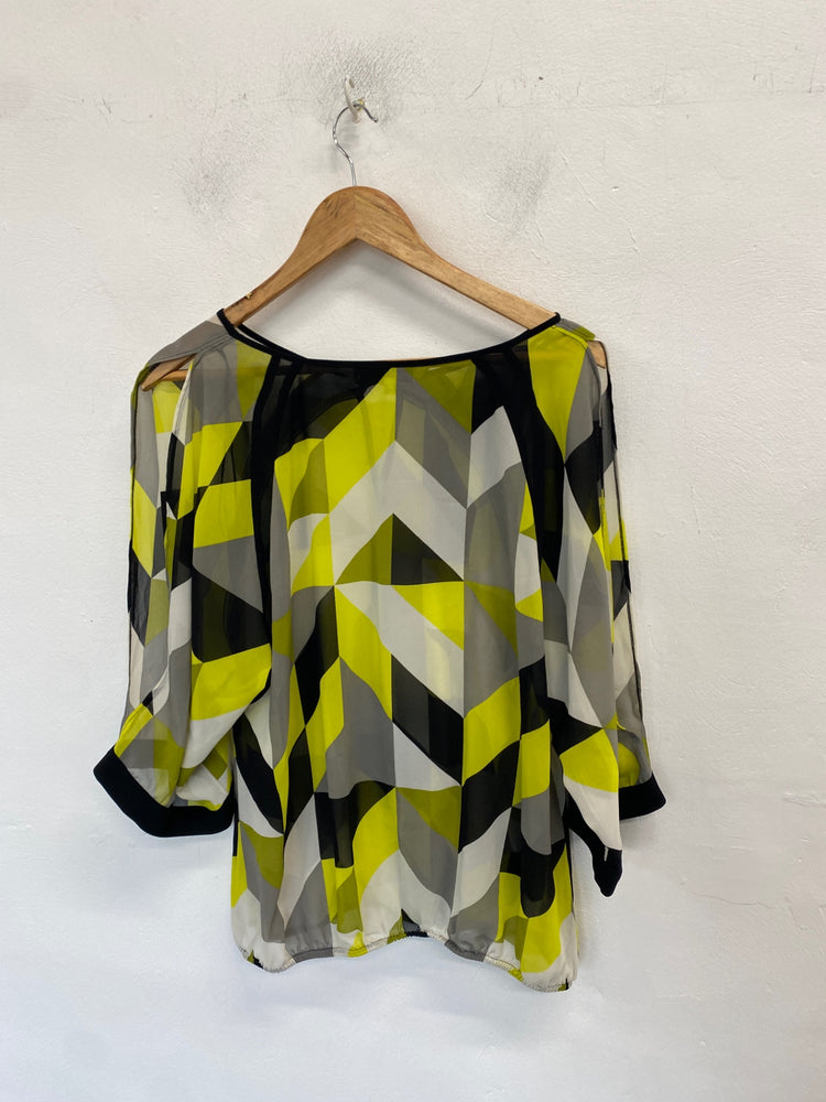 Gorgeous Principles Blouse UK 16 Yellow, Black, White, Gray Lightweight office vibe KM001