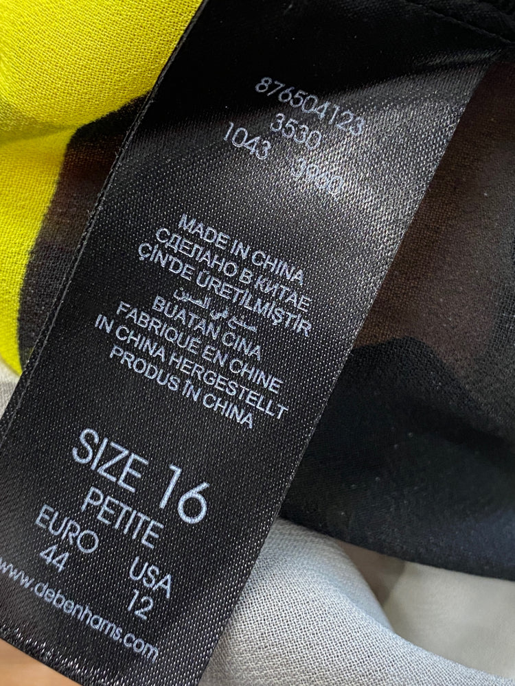 Gorgeous Principles Blouse UK 16 Yellow, Black, White, Gray Lightweight office vibe KM001