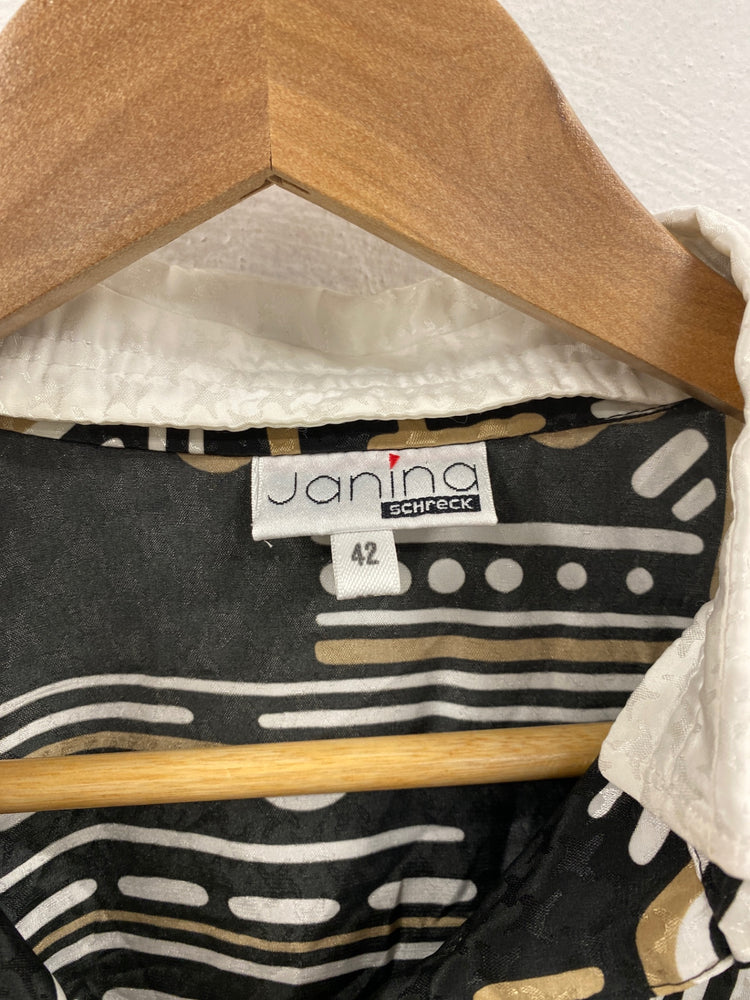 Stunning Vintage Janina Schreck Maxi Dress UK 16 Black & Beige Geometric KM001