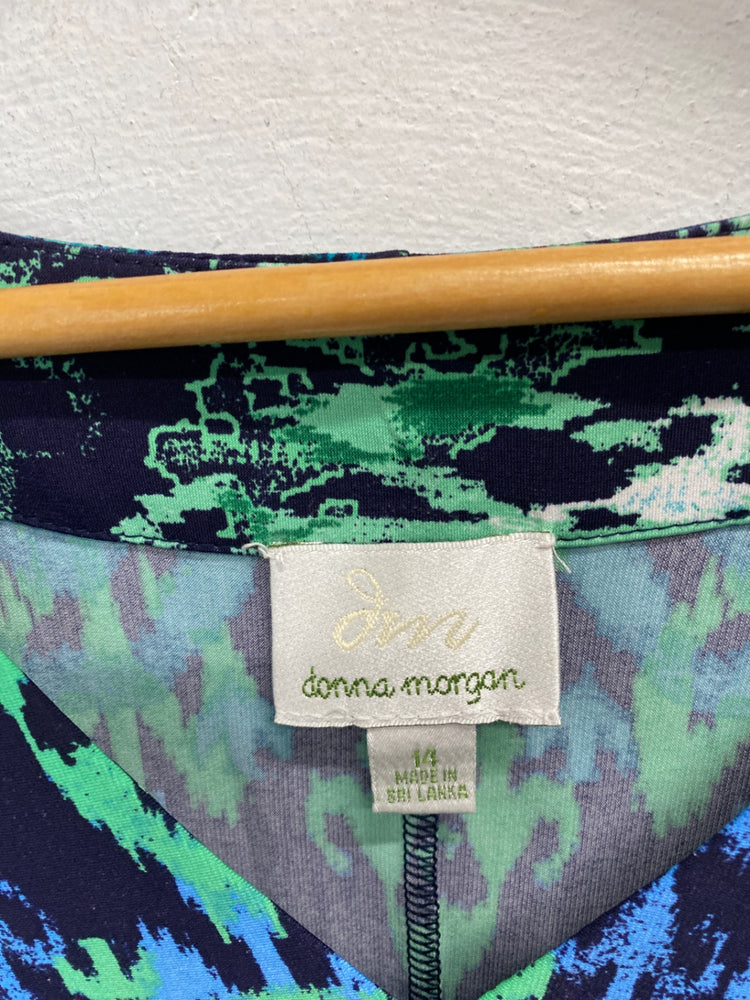 Gorgeous Donna Morgan Dress UK 14 Multicolor green blue geometric KM001