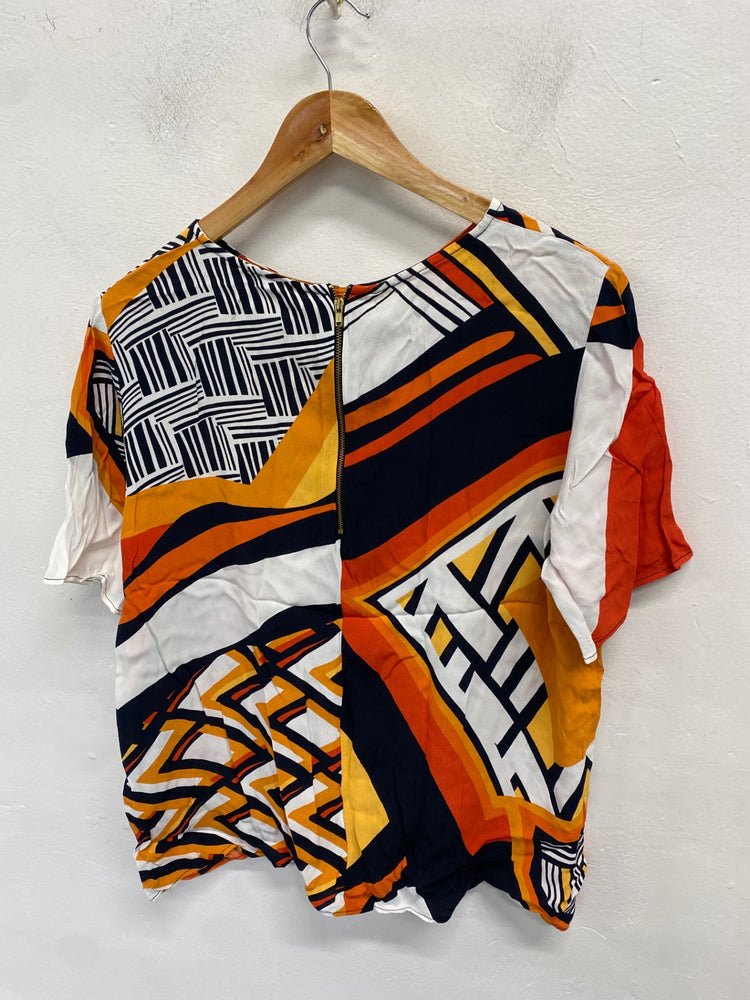 Stunning River island Blouse UK 14 Multicolor orange geometrical Office vibe KM001