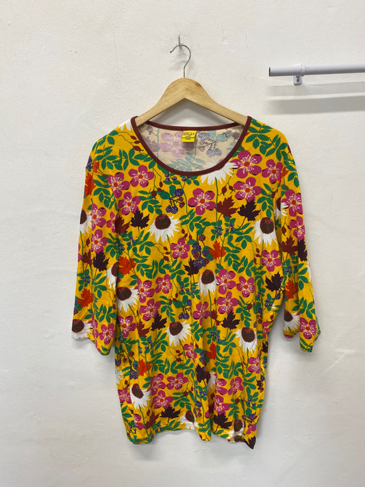 Gorgeous DUNs Tunic top UKXL Yellow floral pattern Cotton KM001