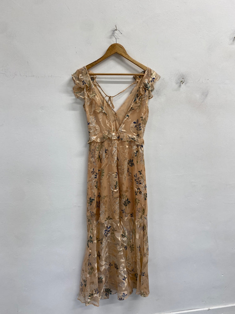 Gorgeous Reiss Maxi Dress UK 10 Beige with floral pattern wedding season summer CP002