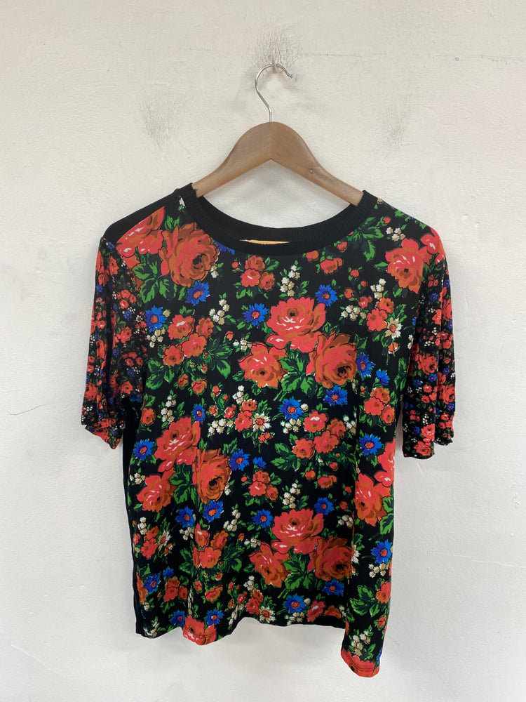 Stunning Warehouse Top UK 16 Black & Red Floral Print KM001