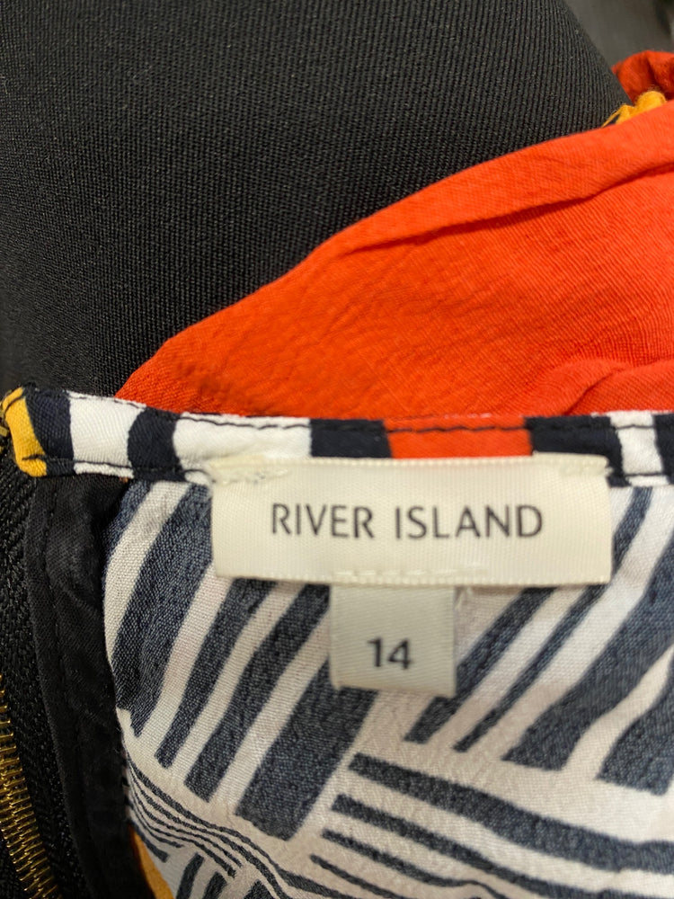Stunning River island Blouse UK 14 Multicolor orange geometrical Office vibe KM001