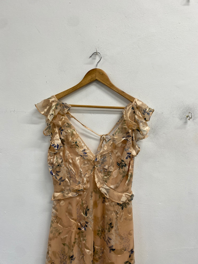 Gorgeous Reiss Maxi Dress UK 10 Beige with floral pattern wedding season summer CP002