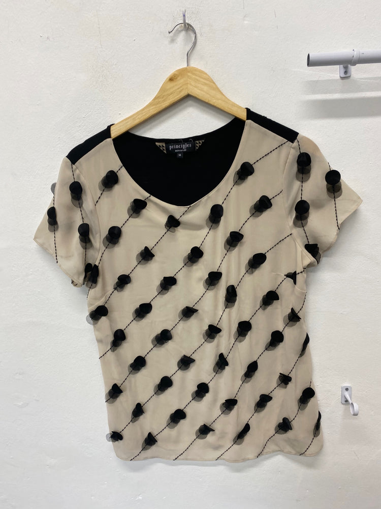 Gorgeous Principles Blouse uk14 Beige Black Ben de Lisi KM001