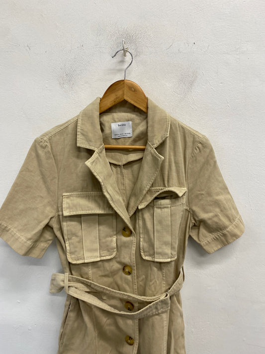 Gorgeous Bershka Dress S Beige button up belted safari dress CP002