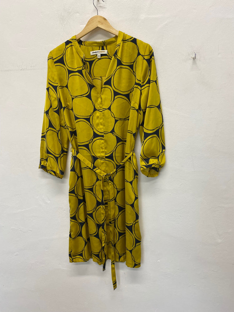 Gorgeous Clements Ribeiro Shirt Dress uk16 Yellow & Navy Swirls