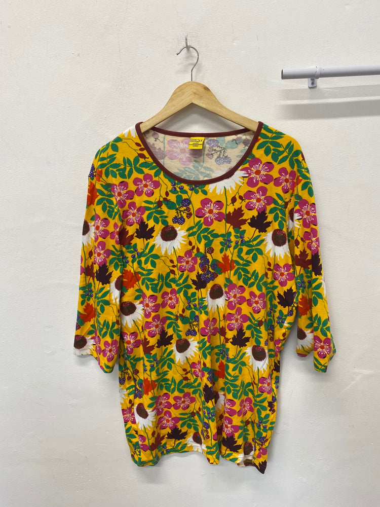 Gorgeous DUNs Tunic top UKXL Yellow floral pattern Cotton KM001