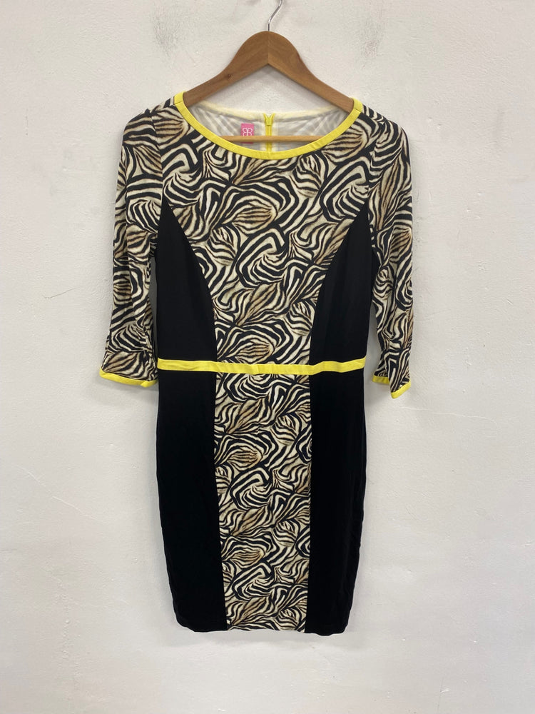 Stunning Basler Midi Dress UK 16 Black & Beige Animal Print KM001