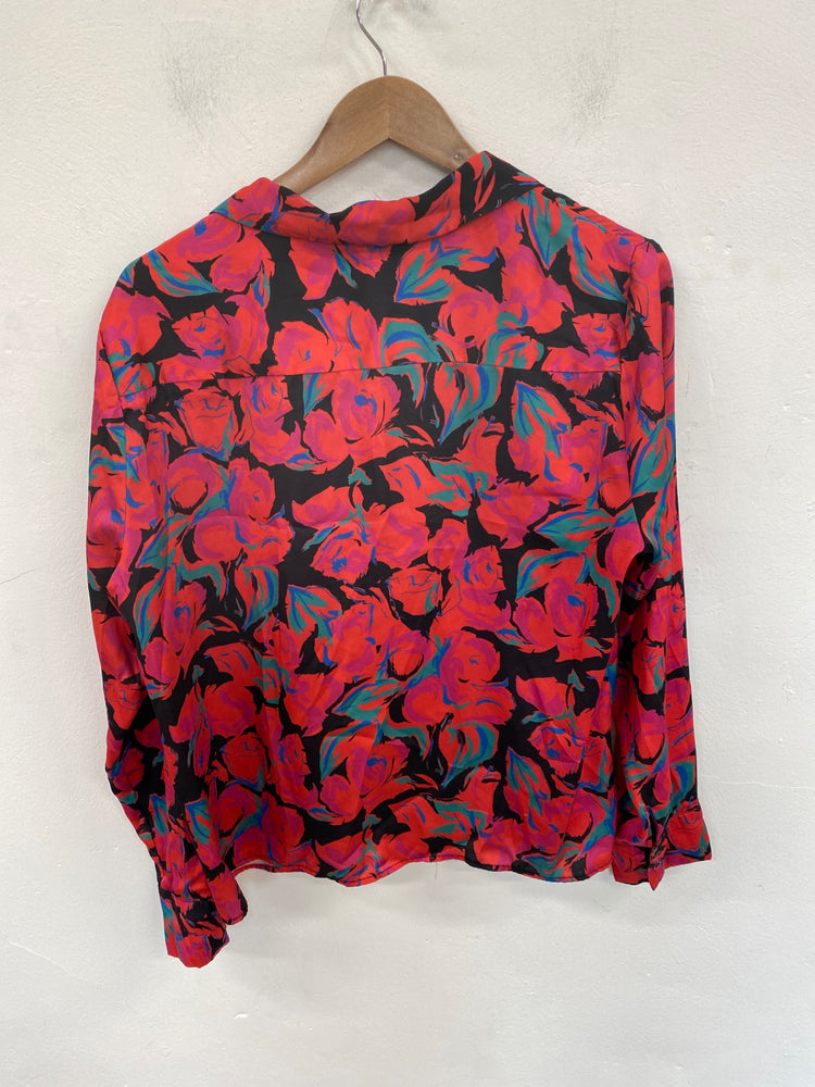Gorgeous Topshop Satin Blouse UK 16 Red Multicolour Artsy Pattern KM001