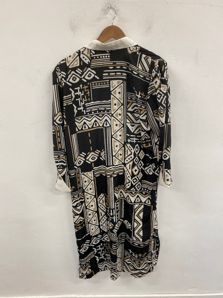 Stunning Vintage Janina Schreck Maxi Dress UK 16 Black & Beige Geometric KM001