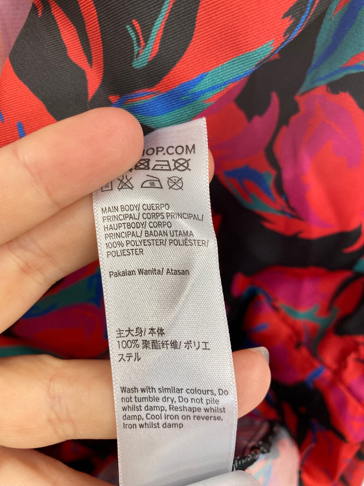 Gorgeous Topshop Satin Blouse UK 16 Red Multicolour Artsy Pattern KM001