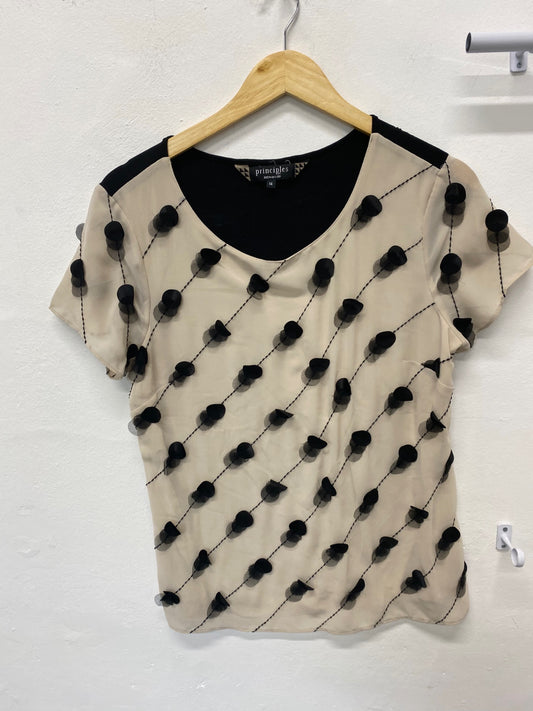 Gorgeous Principles Blouse uk14 Beige Black Ben de Lisi KM001