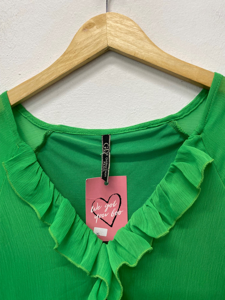 Gorgeous Golden Days Paris Midi Dress XL Emerald Green Romantic floaty KM001