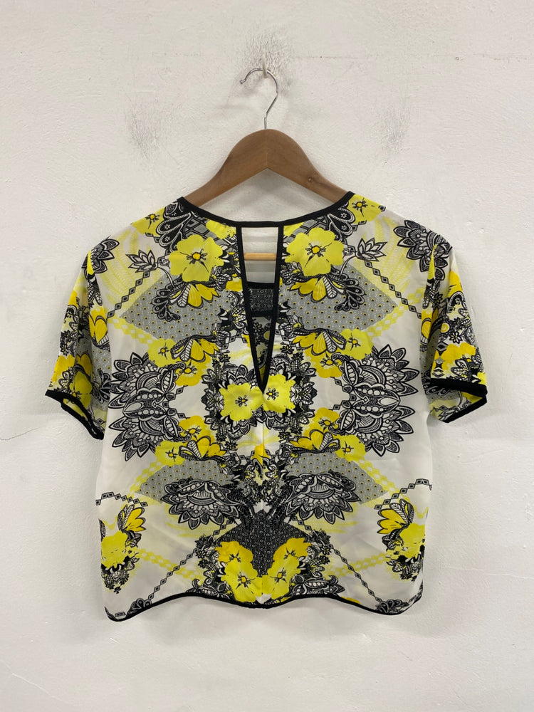 Stunning River Island Boho Blouse UK 14 Yellow & Black Paisley Print KM001