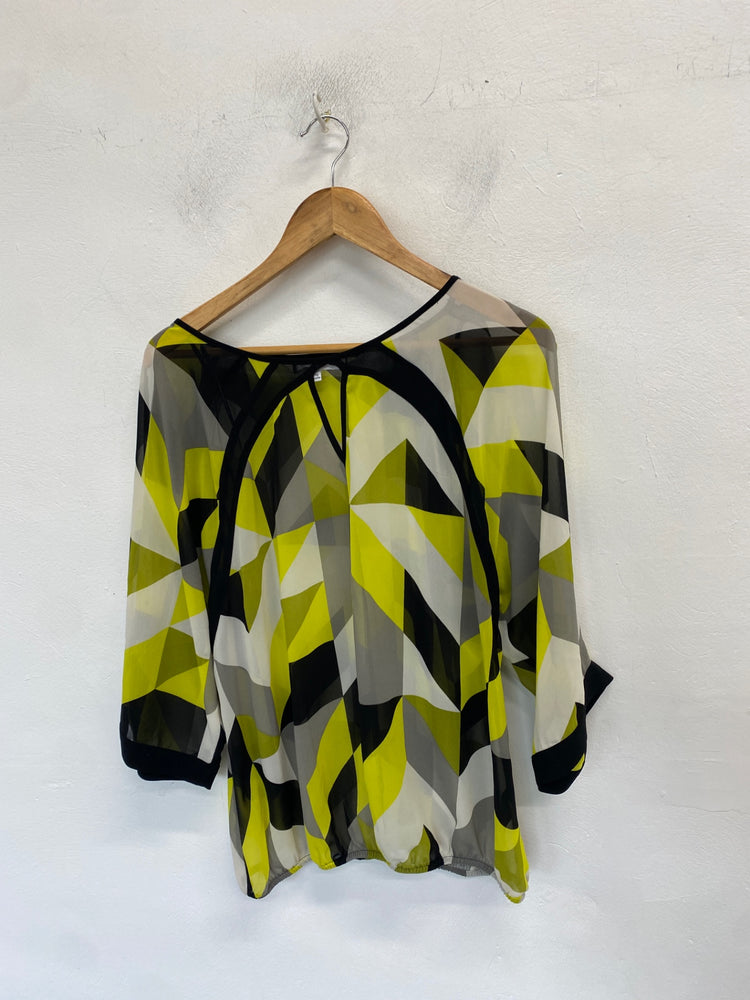 Gorgeous Principles Blouse UK 16 Yellow, Black, White, Gray Lightweight office vibe KM001
