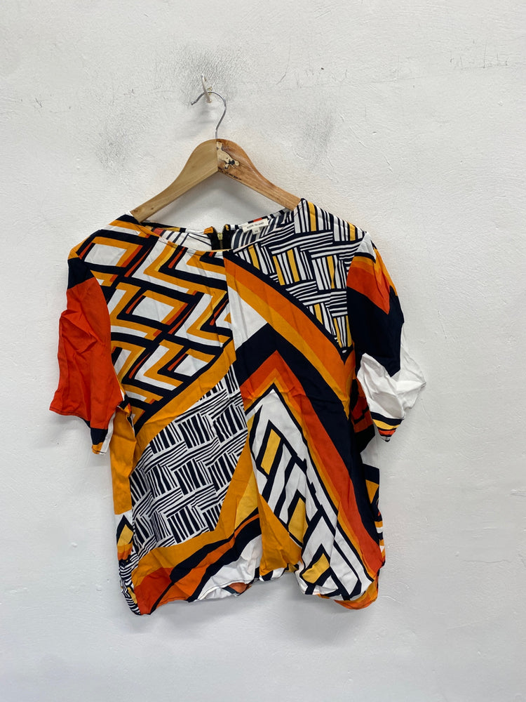 Stunning River island Blouse UK 14 Multicolor orange geometrical Office vibe KM001