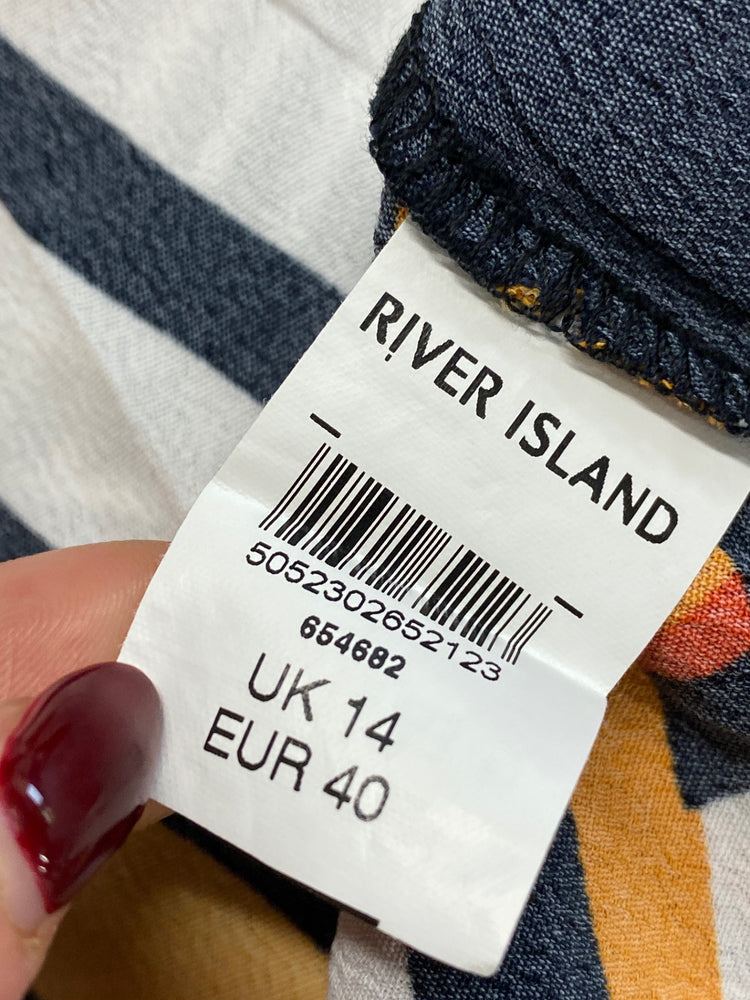 Stunning River island Blouse UK 14 Multicolor orange geometrical Office vibe KM001