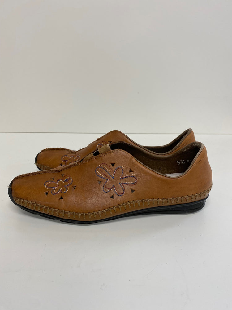 Gorgeous Rieker Casual Shoes Uk7 Tan embroidered Leather MS008
