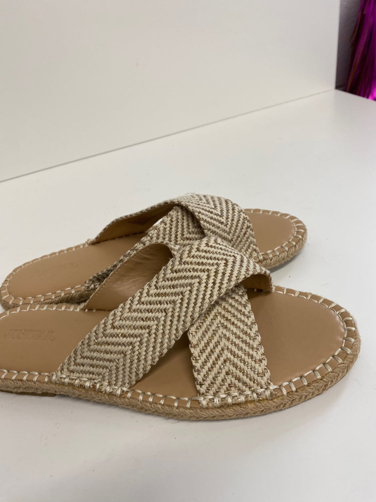 Gorgeous JustFab Sandals Uk7 Beige hessian & ivory MS008