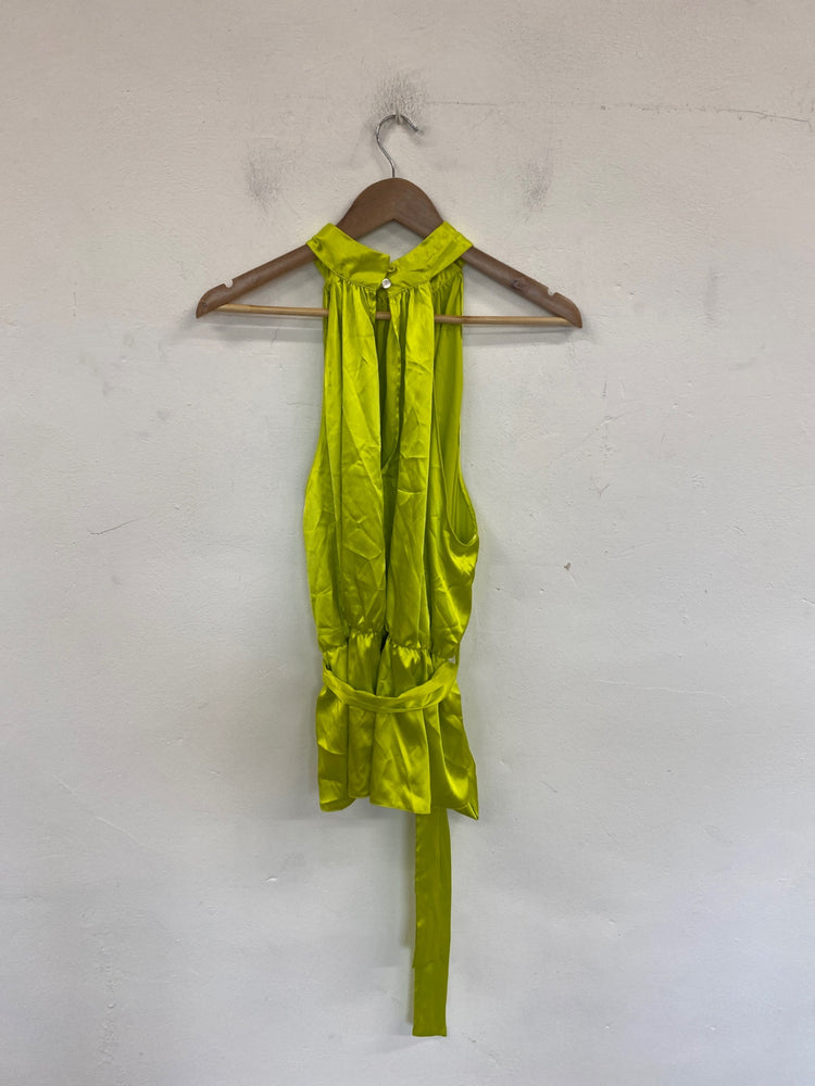 Gorgeous River Island Satin Halterneck Blouse UK 18 Wasabi Green DF001