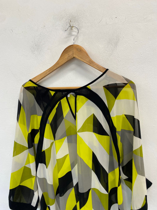 Gorgeous Principles Blouse UK 16 Yellow, Black, White, Gray Lightweight office vibe KM001