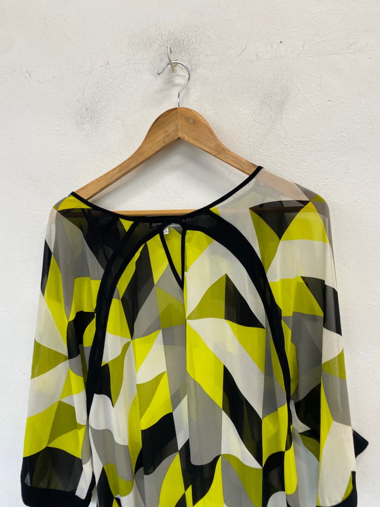 Gorgeous Principles Blouse UK 16 Yellow, Black, White, Gray Lightweight office vibe KM001