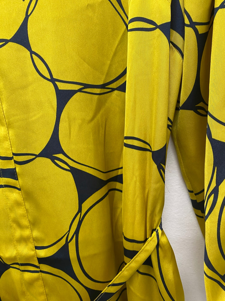 Gorgeous Clements Ribeiro Shirt Dress uk16 Yellow & Navy Swirls