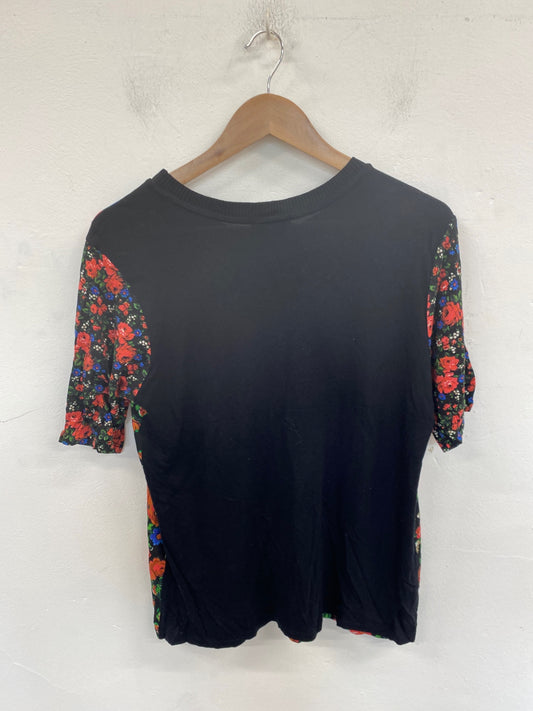 Stunning Warehouse Top UK 16 Black & Red Floral Print KM001