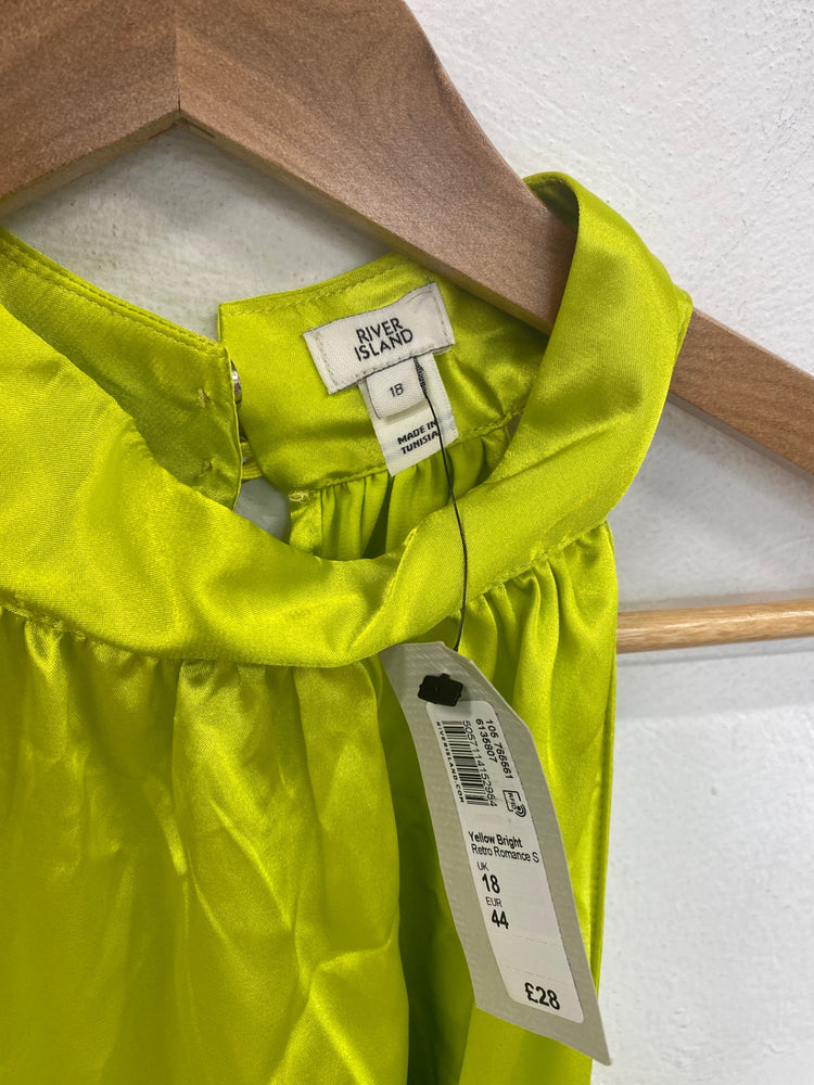 Gorgeous River Island Satin Halterneck Blouse UK 18 Wasabi Green DF001