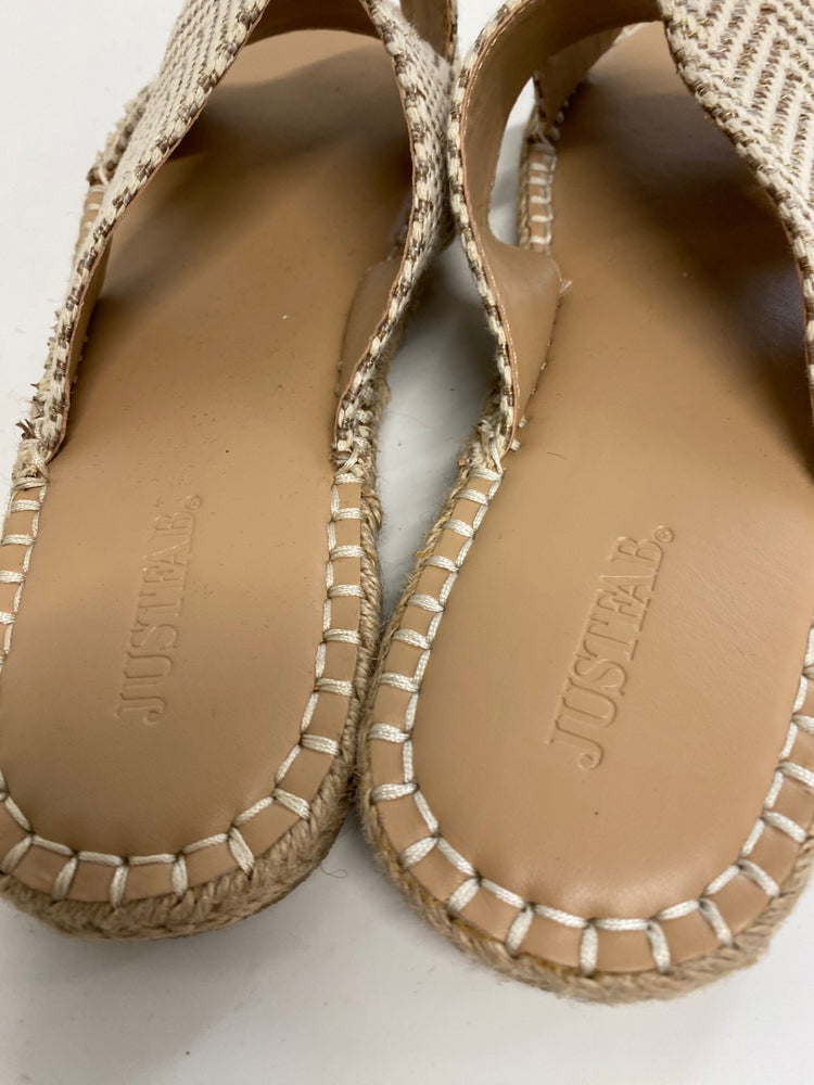 Gorgeous JustFab Sandals Uk7 Beige hessian & ivory MS008