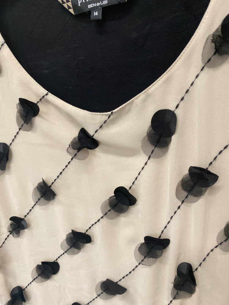 Gorgeous Principles Blouse uk14 Beige Black Ben de Lisi KM001