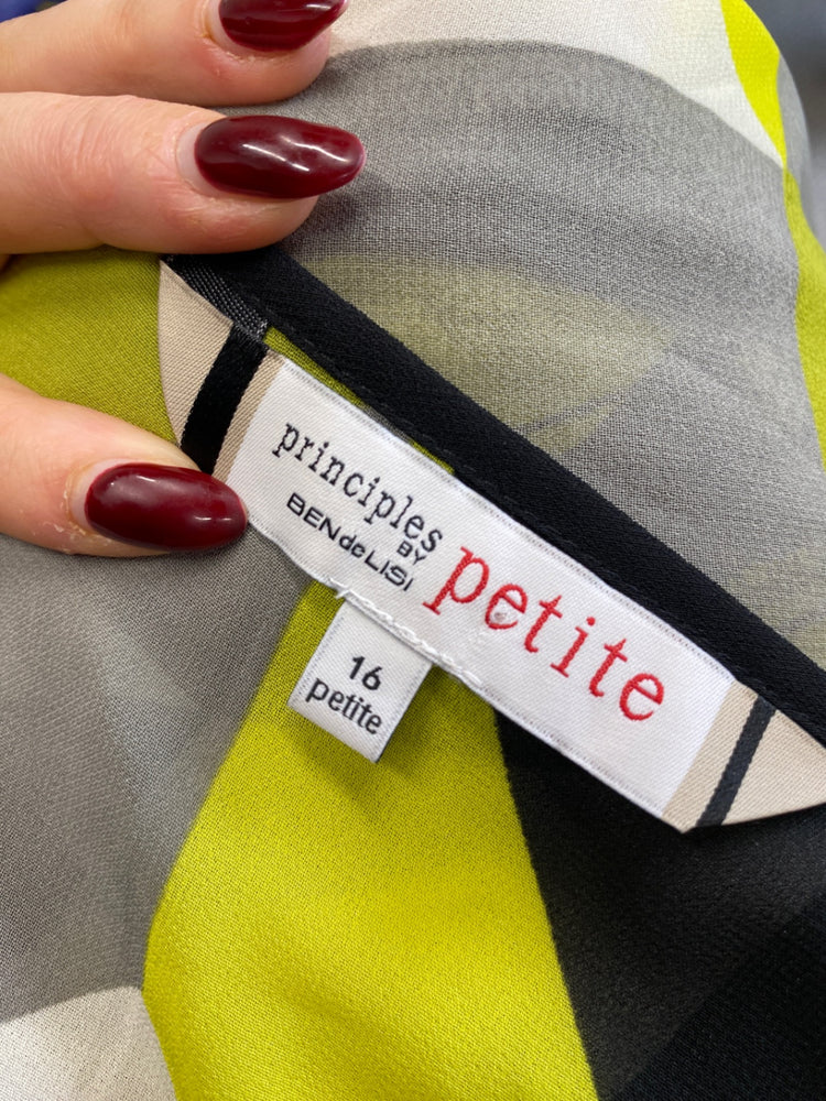 Gorgeous Principles Blouse UK 16 Yellow, Black, White, Gray Lightweight office vibe KM001