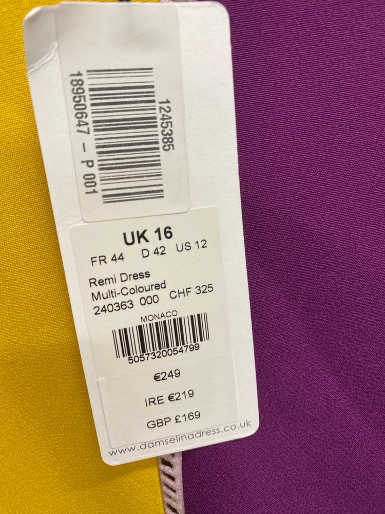 Gorgeous Damsel in a dress Dress UK 16 Yellow, purple colour block race day wedding guest KM001