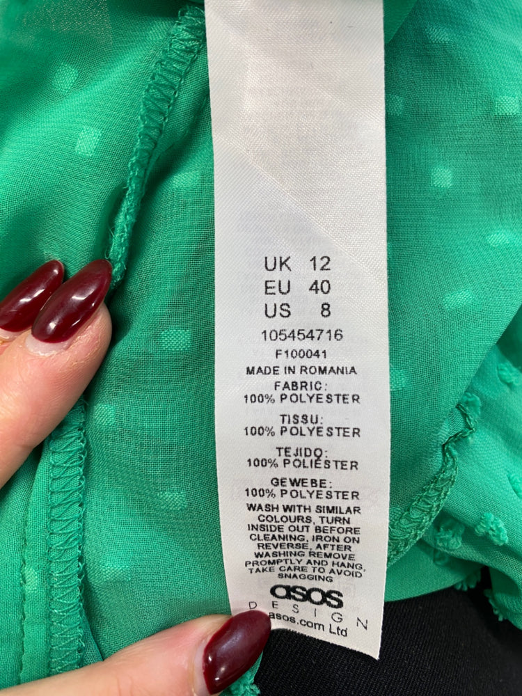 Gorgeous Asos Design Blouse spotted Uk 12 Green boho CP002