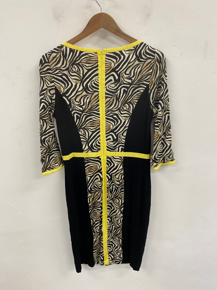 Stunning Basler Midi Dress UK 16 Black & Beige Animal Print KM001
