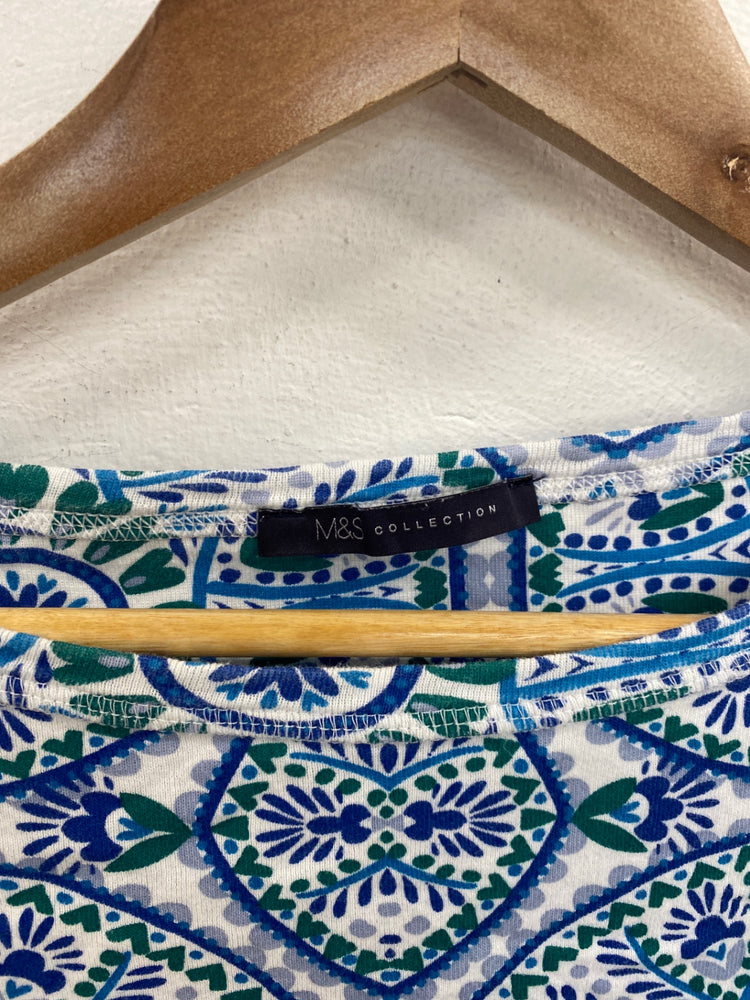 Stunning Marks & Spencers Top UK 18 Green Mix Folksy Pattern KM001