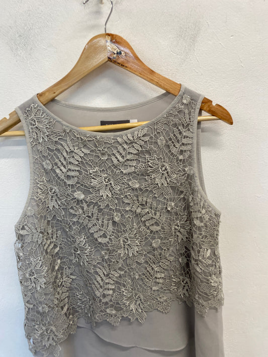 Stunning Mint Velvet Tunic top UK 10 Grey lace floaty AM011