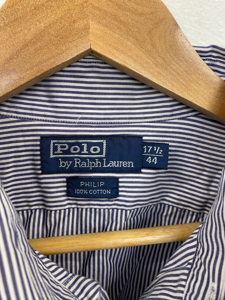 Smart Polo by Ralph Lauren Philip Shirt XL Dusty Blue Pinstripe KM001