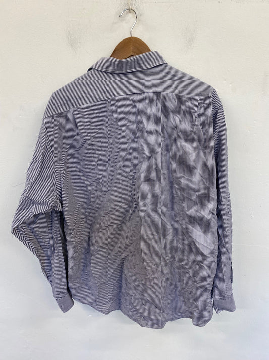 Smart Polo by Ralph Lauren Philip Shirt XL Dusty Blue Pinstripe KM001