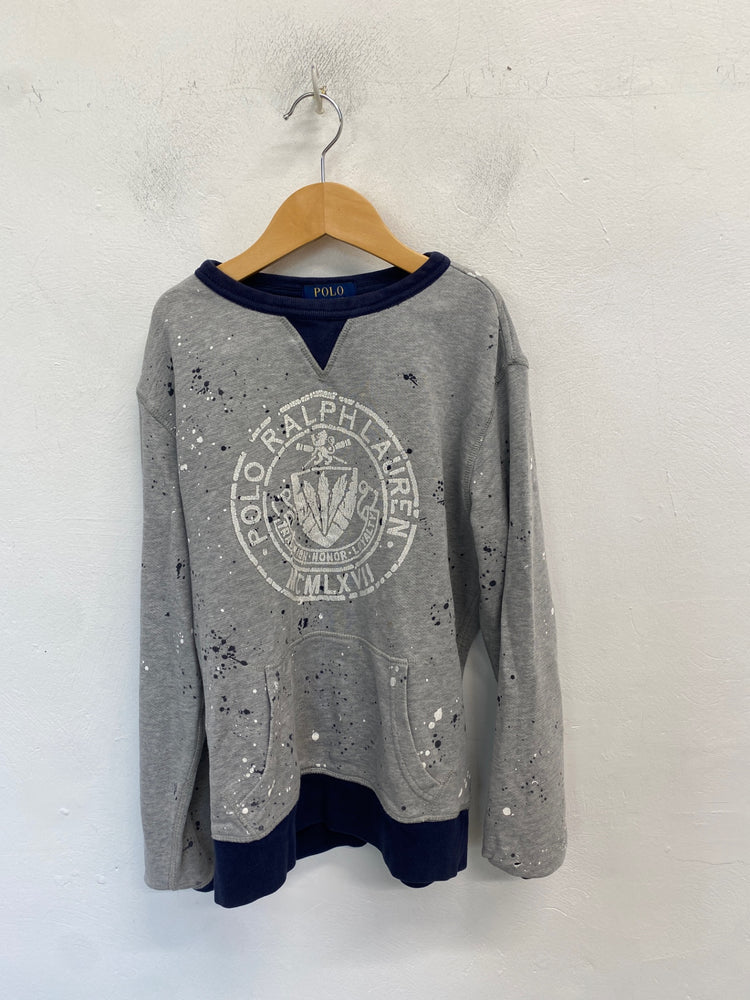 Classic Polo Ralph Lauren Sweatshirt Age 10-12 Grey splatter BS001