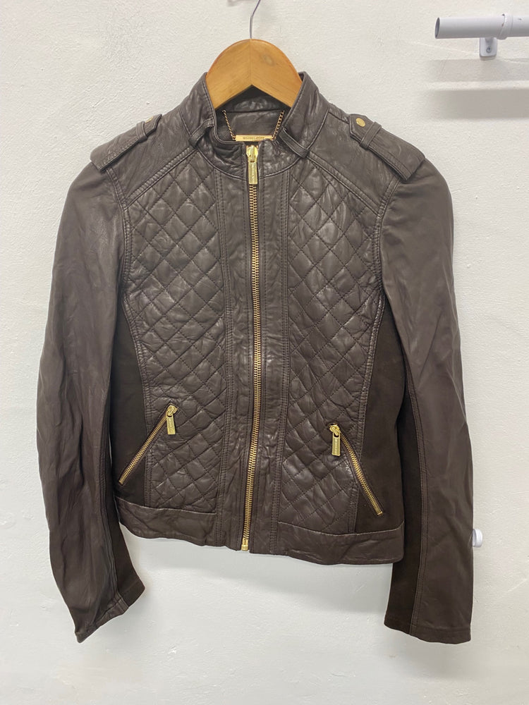 Stunning Michael Kors Biker Jacket UKM Brown Leather BB001