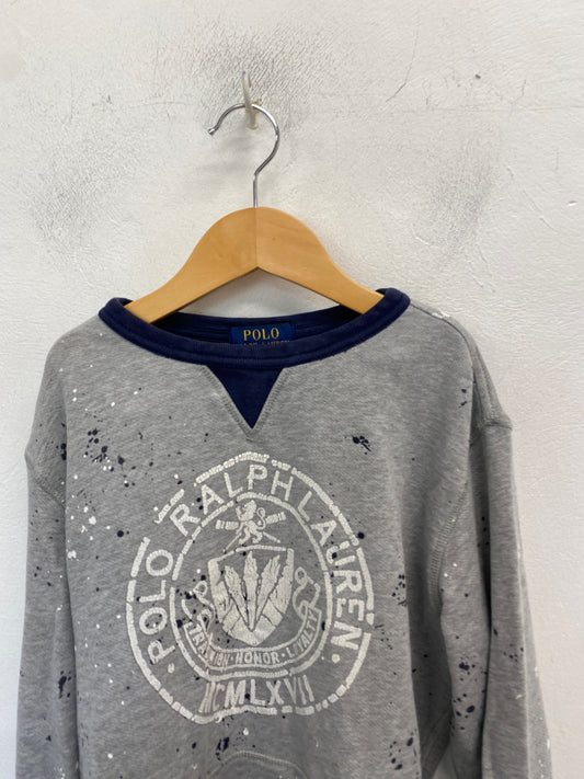 Classic Polo Ralph Lauren Sweatshirt Age 10-12 Grey splatter BS001